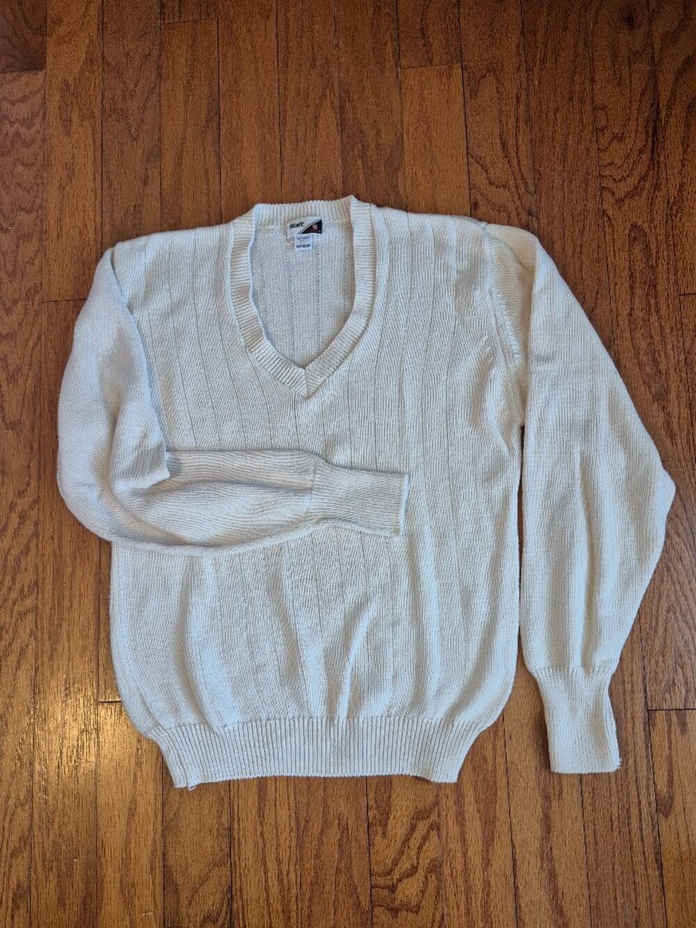Vintage V-Neck Pullover Sweater sz M Tennis Prep White